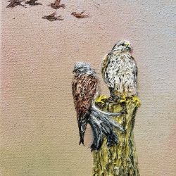 鷹乃祭鳥 <br> Eagle Sacrificial Bird<br> 22x27x2cm (3) <br> Oil On Canvas <br> 2023 <br>