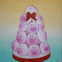 兔桃塔 <br> Longevity Peach Tower <br> 46.5x38.5cm (9)<br> 紙本設色、金屬箔Colour On Paper & Metallic Foil <br> 2023